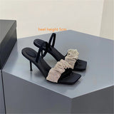 Hnzxzm European and American women's rhinestone high-heeled sandals square head and two-wear women's shoes