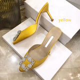 Hnzxzm European and American ladies new satin square buckle rhinestone pointed slippers