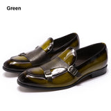 Autumn Fashion Patent Leather Mens Loafers Wedding Party Dress Shoes Black Green Monk Strap Casual Business Men Slip On Shoes
