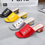 Hnzxzm Fashion Brand Slippers Ladies Elegant Heels Sandals Slip On Slide Femmes Indoor Square Heel