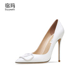 Hnzxzm Suma Genuine Leather Women's Shoes Sexy Party High Heels  Thin Heels Pointed Shallow Mouth  Classic Pumps Fashion Wedding Shoes