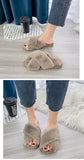 Hnzxzm Winter Women House Cross Band Slippers Fluffy Fur Fashion Warm Shoes Woman Slip on Flats Female Slides House Cozy Home Slippers