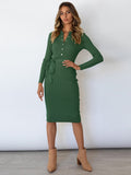 Women's 2022 New Hedging Knitted Dress Ladies Autumn Winter Long Sleeved Slim Lace Up Dress
