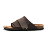 Men Summer Slippers  Mule Clogs Classic Two Buckle Cork Slides Wood Sole Sandals Footwear For Male