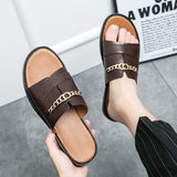Hnzxzm Summer New Men's Slippers Flat Fashion Leather Slip-On Designer Shoes Casual Beach Slides Outdoor flip flop Big Size 48