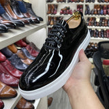 Hnzxzm Luxury High Quality Mens Casual Shoes Patent Leather Lace Up Autumn Brand Comfortable Flat Oxford Shoes for Men Trendy Sneaker