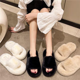 Hnzxzm Plus Size Women Fur Slippers Platform 2023 Indoor Non Slip Rubber Fashion Flat Ladies House Shoes Ytmtloy Zapatillas Mujer Casa