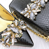 Hnzxzm Italian Design Embossed Varnish Style Big Diamond Decoration Classic Noble Women Shoes and Bag Set