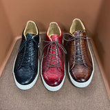 Men's Casual Shoes Genuine Cow Leather Fashion Snake Pattern Handmade Lace Up Daily Breathable Derby Shoes for Men Sneakers