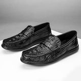 The First Layer of Cowhide Loafers Black Crocodile Pattern Mens Luxury Slip on Moccasins Casual Driving Shoes Plus Size 38-47