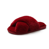 Hnzxzm Winter Women House Cross Band Slippers Fluffy Fur Fashion Warm Shoes Woman Slip on Flats Female Slides House Cozy Home Slippers