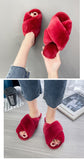 Hnzxzm Winter Women House Cross Band Slippers Fluffy Fur Fashion Warm Shoes Woman Slip on Flats Female Slides House Cozy Home Slippers