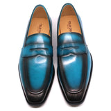 Size 39-47 Handmade Mens Penny Loafers Genuine Leather Light Blue Men Dress Shoes Wedding Party Slip On Shoes Italian Fashion