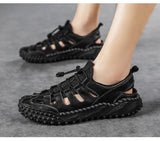 Hnzxzm New Summer Holiday Beach Shoes Mens Sandals Flat Non-slip Brand Male Sandals Fashion Cool Young Man Mesh Shoes Black A4701