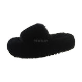 Hnzxzm Plus Size Women Fur Slippers Platform 2023 Indoor Non Slip Rubber Fashion Flat Ladies House Shoes Ytmtloy Zapatillas Mujer Casa