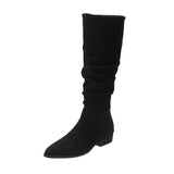 Women Knee High Boots Pointed Toe 2022 New Fashion Women's Casual Shoes Slip-On Hot Sale Female Square Heel Boots Long Autumn
