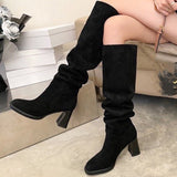 Fashion Knight Boots High Heels Knee High Motorcycle Boots Suede Chelsea Boots 2022 New Snow Winter Designer Botas Mujer Zapatos