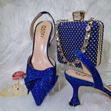 Hnzxzm Italian Fashion Design Royal Blue Glass Heel Pointed Ladies Shoes And Decorate With Crystals Dual-use Bags Wedding Party