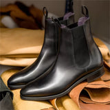 Hnzxzm Chelsea Boots for Men  Genuine Leather Black Ankle Round Toe Business Classic Handmade Men Short Boots Botas De Hombre