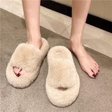 Hnzxzm Plus Size Women Fur Slippers Platform 2023 Indoor Non Slip Rubber Fashion Flat Ladies House Shoes Ytmtloy Zapatillas Mujer Casa