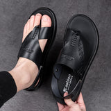 Hnzxzm Genuine Leather Summer Shoes Men Sandals Flip Flops Flat Mens Beach Sandals Male Summer Holiday Shoes Black Footwear A4484