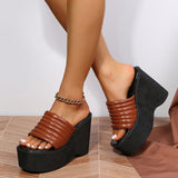 Hnzxzm 11cm High Heel Flip Flops Women's Sandals Soft EVA PU Leahter Loepard Slippers Summer Shoes Ladies Fashion Slides Plus Size 43