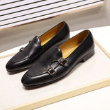 FELIX CHU Summer Autumn Men's Loafers Genuine Leather Hand Painted Monk Strap Men's Dress Shoes Wedding Party Mens Footwear