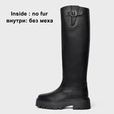 Hnzxzm Brand Design Women Genuine Leather Knee High Boots Riding Boots Ladies Platform Thick Heel Autumn Winter Shoes Beige 41