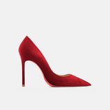 Hnzxzm 2022 Autumn New Women's High Heels Shoes Sexy Pointed Suede Red Shiny Bottom Pumps Fashionable Temperament Shallow Wedding Shoes