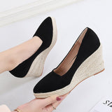 Hnzxzm Spring Summer Shoes Women Heeled Shoes Ladies Wedge Heels Retro Brand Women Pumps Casual Woman Wedges 8cm Big Size 42 A3542