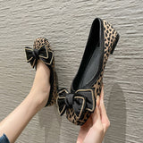 Spring Summer Leopard Shoes Women Flats Butterfly knot Elegant Office Lady Shoes Flat Brand Ladies Single Shoes A4240