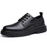 2022 Fashion Genuine Leather Shoes Men Business Shoes Thick Sole Cow Leather Mens Casual Shoes Brand Male Footwear Black A4415