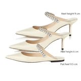 Hnzxzm European and American women's new pointed patent leather rhinestone half-drag high heels