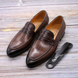 Size 6-13 Spring Autumn Mens Penny Loafers Genuine Leather Hand Painted Slip On Dress Shoes Men Wedding Casual Business Shoes