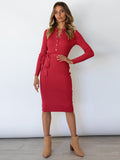 Women's 2022 New Hedging Knitted Dress Ladies Autumn Winter Long Sleeved Slim Lace Up Dress