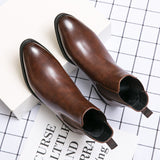 Hnzxzm New Chelsea Boots Men Shoes PU Brown Fashion Versatile Business Casual British Style Street Party Wear Classic Ankle Boots