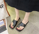 Summer Flats Women Sandals Fashion Flip Flops 2022 Punk Woman Shoes PU Leather Clip-toe Slippers Party Dress Slides Brand Shoes