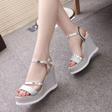 Hnzxzm Fashion Platform Sandals Women Summer Shoes Brand Ladies Wedges Sandals Black Gold Silver Super High Heels 11cm