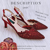 Hnzxzm New Hollow Coral Pattern Design Fashionable And Elegant Wear Comfortable Ladies Pointed Toe Shoes And Bag