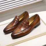 Size 6-13 Spring Autumn Mens Penny Loafers Genuine Leather Hand Painted Slip On Dress Shoes Men Wedding Casual Business Shoes