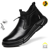 Black Leather Waterproof Safety Work Shoes For Men Steel Toe Office Boots Shoes Indestructible Construction Male Boots Footwear