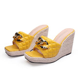 Peep toe Sandals Women Summer Shoes Fashion Platform Shoes Elegant Ladies Sandals Wedge Heel 10cm Yellow Black Pink A4199