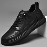 Hnzxzm Italy High Quality All white Men's Leather Casual Shoes Increase Simple Pure Black Sneakers Breathable Sneakers  luxury shoes