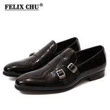 Luxuy Shiny Mens Loafer Shoes Patent Leather Black Slip-On Buckle Shoes Monk Strap Wedding Party New Shoes Dress Shoes for Men