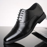 Hnzxzm Men Oxford Shoes Brown Black Square Toe Brogue Carving Lace Up Fashion Business Casual Wedding Daily Dress Shoes