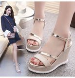 Hnzxzm Fashion Platform Sandals Women Summer Shoes Brand Ladies Wedges Sandals Black Gold Silver Super High Heels 11cm