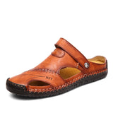 Hnzxzm Classic Mens Sandals Summer Genuine Leather Male Beach Sandals Soft Comfortable Outdoor Beach Slippers Slip-ON Sandals