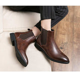 Hnzxzm New Chelsea Boots Men Shoes PU Brown Fashion Versatile Business Casual British Style Street Party Wear Classic Ankle Boots