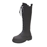 Heel Shoe For Women Knee High Boots Zipper Style Motorcycle Ladies Platform High Wedges Heels Boots Lace-up Woman Shoes Non Slip