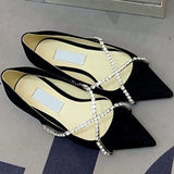 Hnzxzm 2022 spring and autumn new European and beautiful women's flat shoes cross rhinestone chain pointed shoes